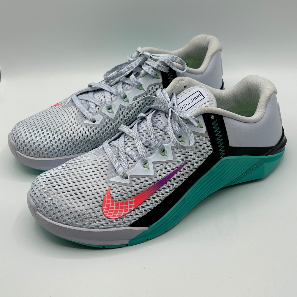 Nike Metcon 6 Football Grey Jade Flash Crimson Training Shoes Women 11.5 AT3160